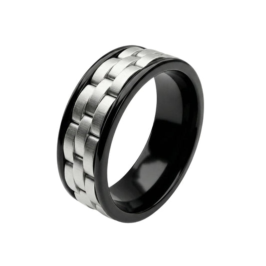 TITAN GRID RING - Pure Stainless Steel Men’s Steel-Black-Plated Ring (Size : 17-22-27) - THE MEN THING