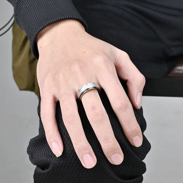 TITAN HAMMER RING - Silver Ring - Pure Titanium Steel Ring for Men Size - 21