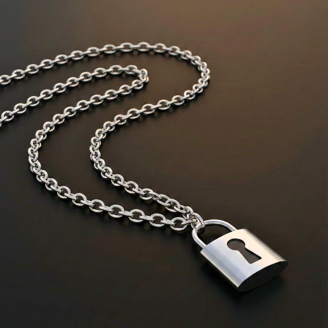 TITAN LOCK - 16mm Titanium Steel Pendant with 24inch Curb 5mm Chain for Men & Boys - THE MEN THING