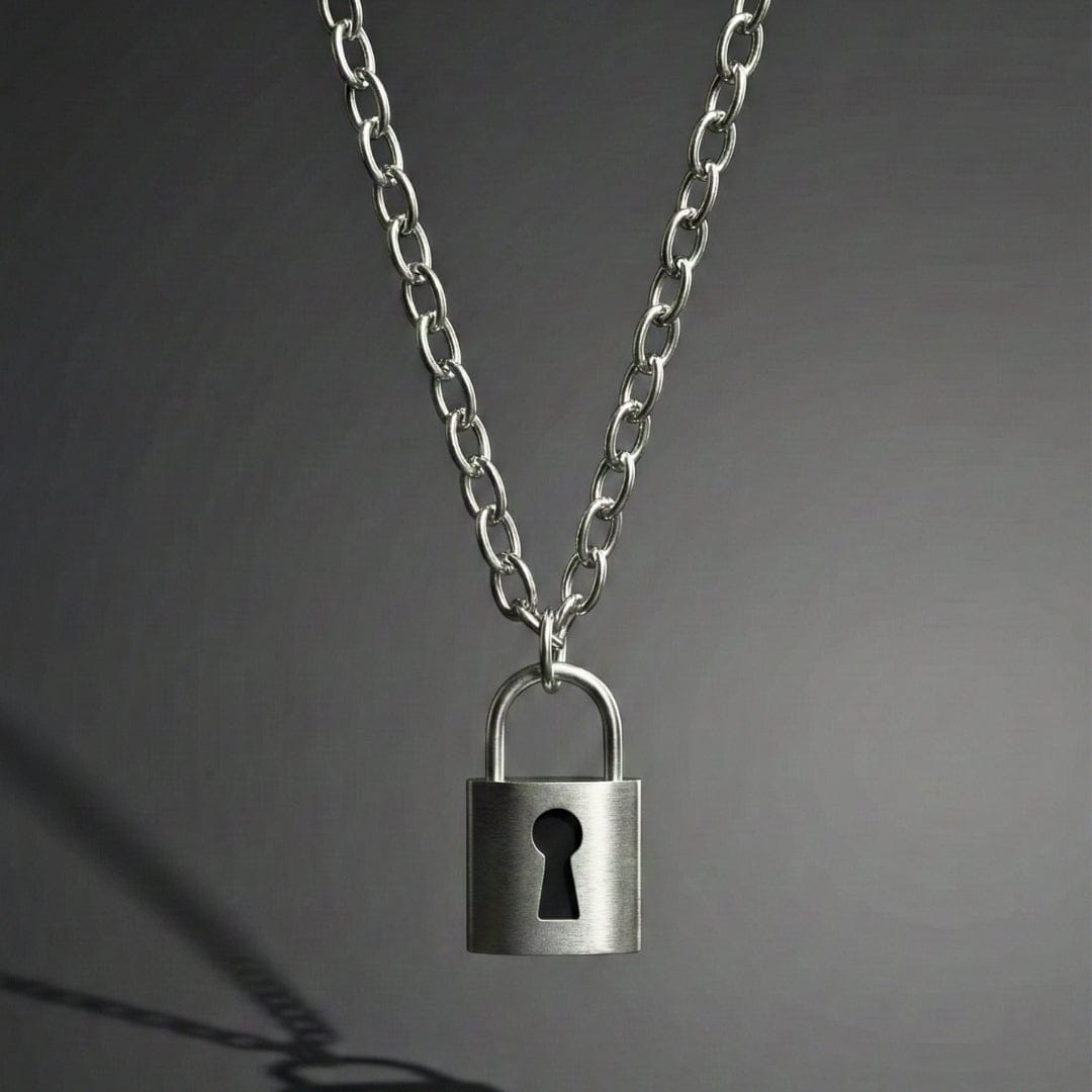 TITAN LOCK - 16mm Titanium Steel Pendant with 24inch Curb 5mm Chain for Men & Boys - THE MEN THING