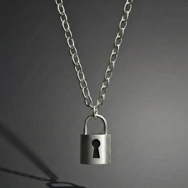 TITAN LOCK - 16mm Titanium Steel Pendant with 24inch Curb 5mm Chain for Men & Boys