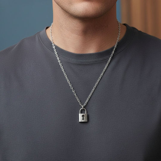 TITAN LOCK - 16mm Titanium Steel Pendant with 24inch Curb 5mm Chain for Men & Boys - THE MEN THING