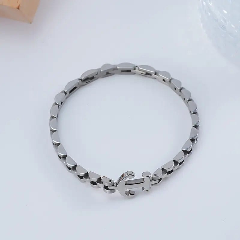 TITANANCHOR STEEL LINK BRACELET - 8mm Pure Silver Titanium Stainless Steel Bracelet, Silver Chain Bracelet for Men & Boy (8inch) - THE MEN THING