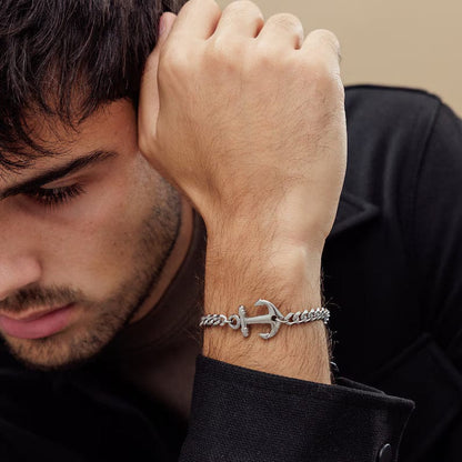 TITANANCHOR STEEL LINK BRACELET - 8mm Pure Silver Titanium Stainless Steel Bracelet, Silver Chain Bracelet for Men & Boy (8inch) - THE MEN THING