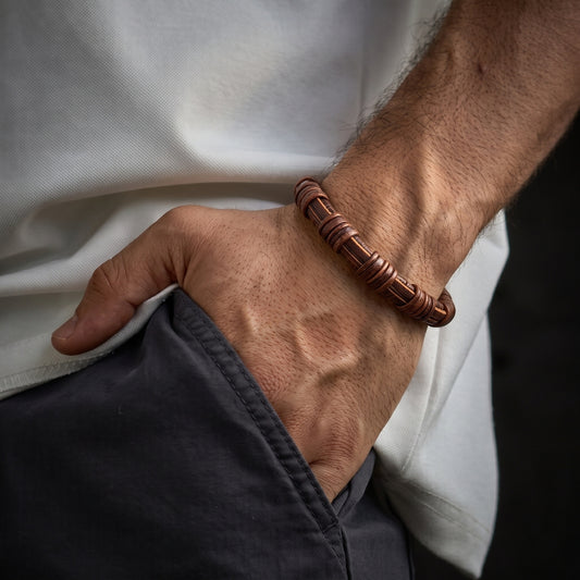 RUSTIC WRAP BROWN - 8mm Genuine Leather Bracelet with Double Fold-Over Deployment Clasp for Men & Boy (8 inch)