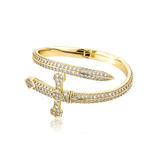 JUSTICE SWORD GOLD - "7"mm Alloy Bracelet With Faux Diamonds for Men & Boys (8 inch)