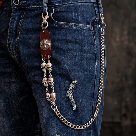 SKULL RAGE - Brown 13mm Titanium Steel Skull Heavy Biker Chain for Jeans with Lobster Clasps for Men & Boys - 29 inch