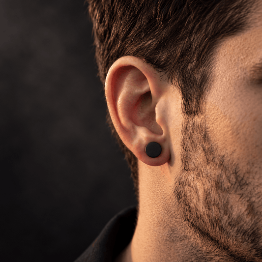 ROUND BARBELL - BLACK - Magnetic Non-Piercing Pure Titanium Steel Earring for Men & Boys (14mm to 6mm ) (2 Pcs)