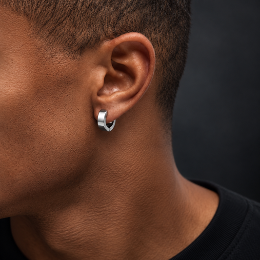 ONYXLOOP - SILVER - Non-Piercing Pure Titanium Steel Earring for Men & Boys (2 Pcs)