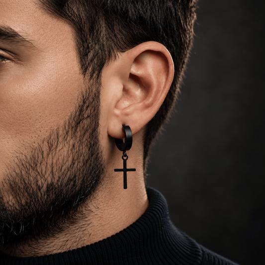 DANGLING CROSS BLACK - Non-Piercing Pure Titanium Steel Earring for Men & Boys (2 Pcs)