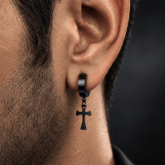 CROSS FIXION - Pure Titanium Steel Ear Hoop Earrings for Men & Boys (2 Pcs)