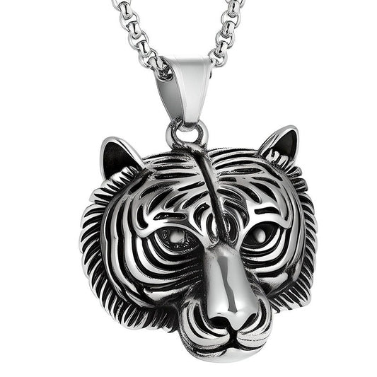 TIGER HEAD -  Alloy Pendant with Pure Stainless Steel  24inch Round Box Chain, American trending Style for Men & Boy