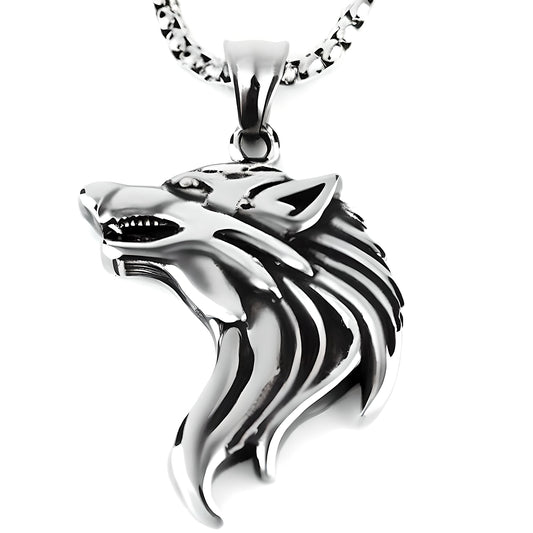 WATCHING WOLF - Alloy Pendant with Stainless Steel 24inch Round Box Chain, American trending Style for Men & Boy