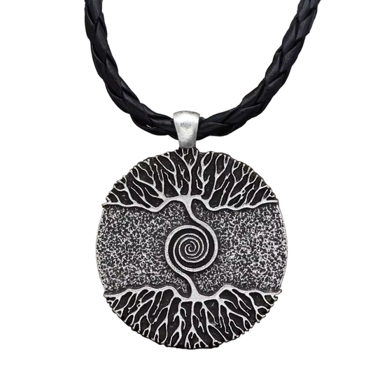 TREE SPIRAL SILVER - Alloy Pendant with 24inch Leather Cord Chain for Men & Boy