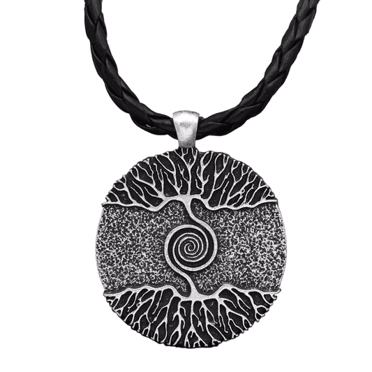 TREE GREY RUSTIC - Alloy Pendant with 24inch Leather Cord Chain for Men & Boy