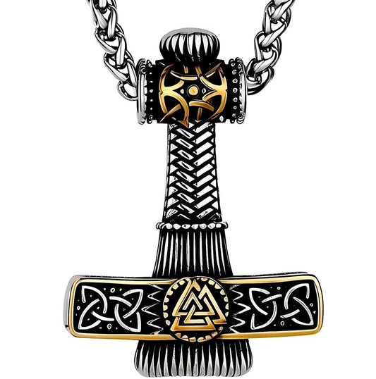 VIKING NORDIC HAMMER GOLD - Pure Titanium Steel Necklace with 24 inch Chain for Men & Boys