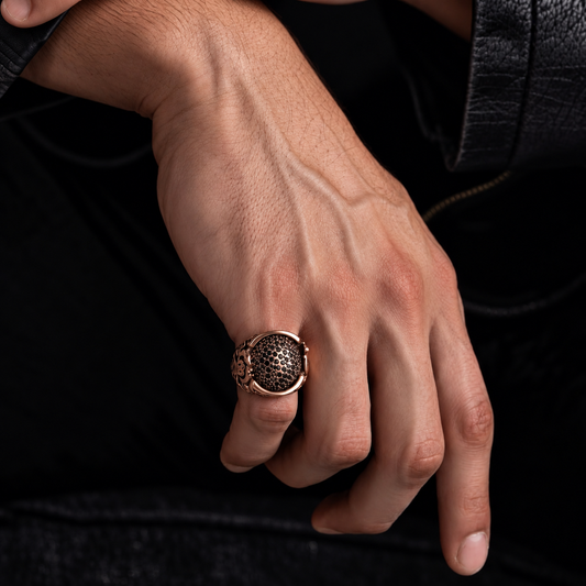 Royal Series - SHADOW BLOOM RING - Pure Stainless Steel Men’s Rose Gold-Plated Ring – Statement Luxury Jewelry (Size : 16-22-27)