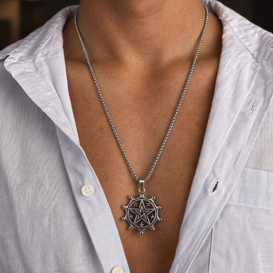 AEGON STAR - 35mm Titanium Steel Pendant with 24inch Round Box 4mm Chain for Men & Boys