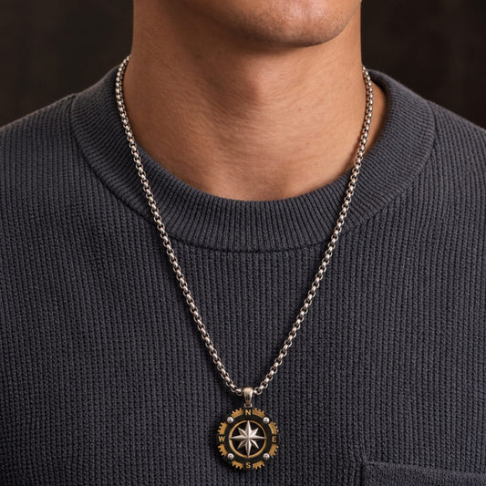 ASTRANORTH - 22mm Titanium Steel Pendant with 22inch Round Box 4 mm Chain for Men & Boys