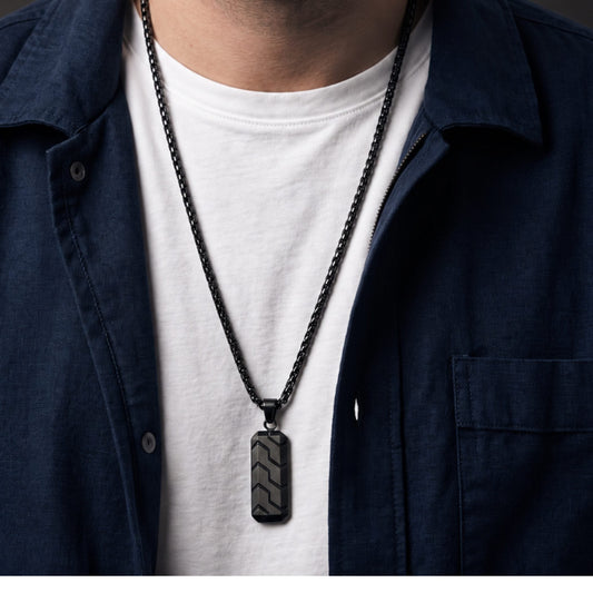 BLACK PRISM - 20mm Titanium Steel Pendant with 24inch Round Box 4 mm Chain for Men & Boys