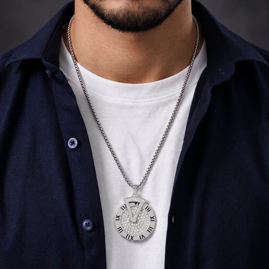 ROMAN HOUR - 36mm Titanium Steel Pendant with 27inch Round Box 4mm Chain for Men & Boys