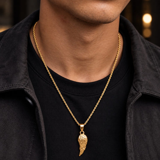 CELESTIAL GUARDIAN - GOLDEN - 9mm Pure Titanium Steel Pendant with 20inch Twisted 3mm Chain for Men & Boys