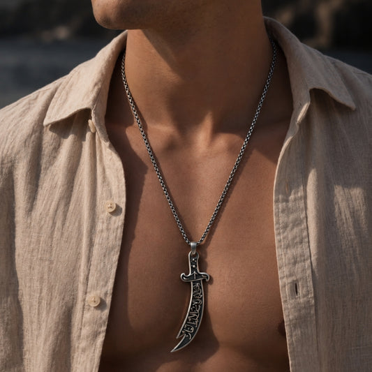 ARABIAN SWORD - 16mm Titanium Steel Pendant with 23inch Round Box 4mm Chain for Men & Boys