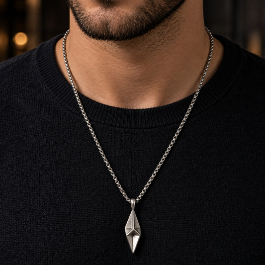 AUREL PRISM - 12mm Titanium Steel Pendant with 23inch Round Box 4mm Chain for Men & Boys