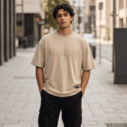TONAL EMBOSSED Oversized T-Shirt - Beige — T-Shirt for Men | THE MEN THING