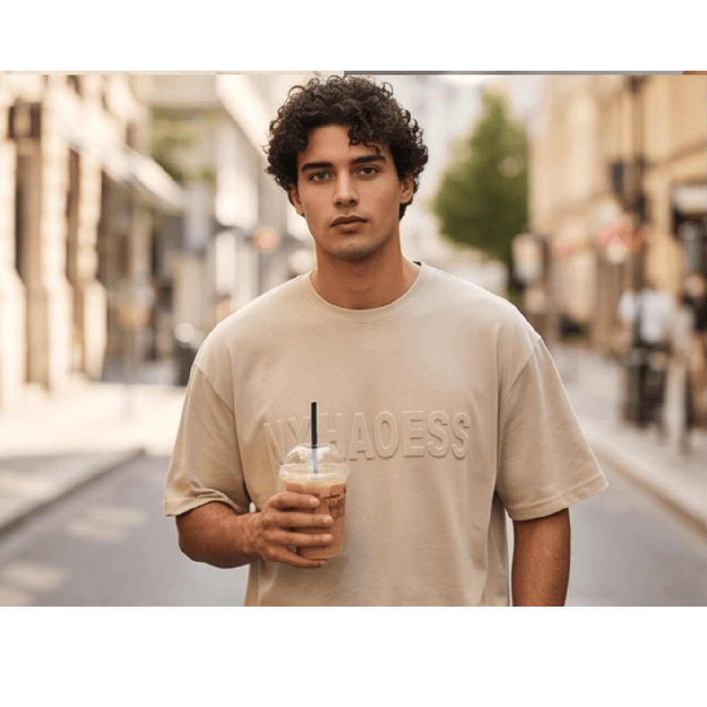 TONAL EMBOSSED Oversized T-Shirt - Beige — T-Shirt for Men | THE MEN THING