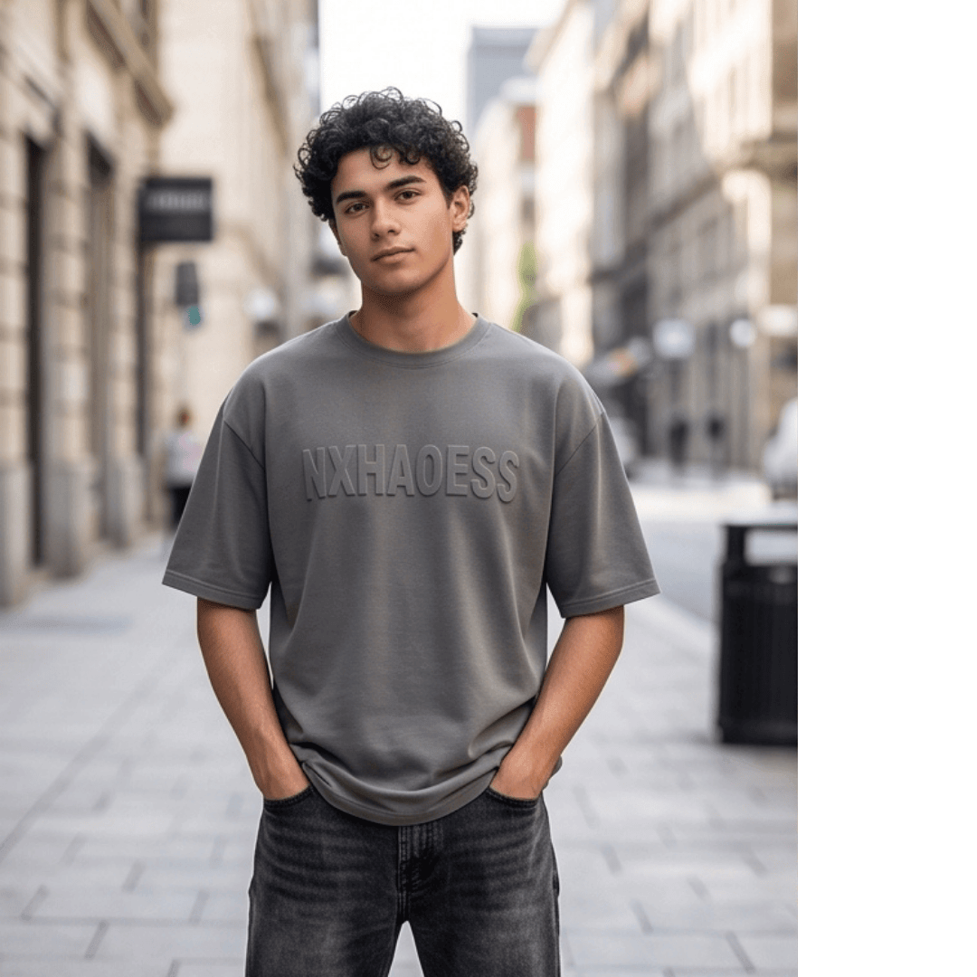 TONAL EMBOSSED Oversized T-Shirt - Dark Grey — T-Shirt for Men | THE MEN THING