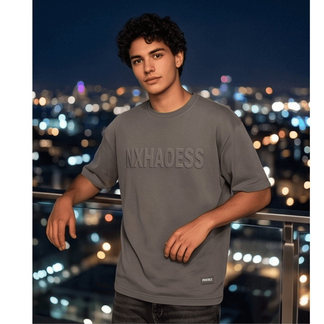 TONAL EMBOSSED Oversized T-Shirt - Dark Grey — T-Shirt for Men | THE MEN THING