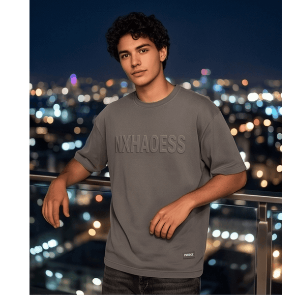 TONAL EMBOSSED Oversized T-Shirt - Dark Grey