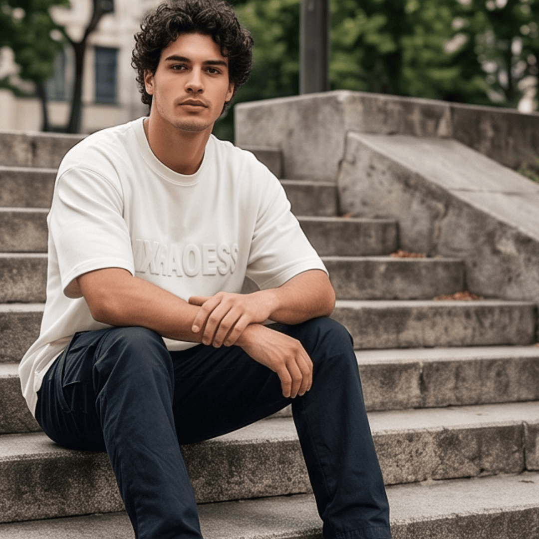 TONAL EMBOSSED Oversized T-Shirt - White — T-Shirt for Men | THE MEN THING