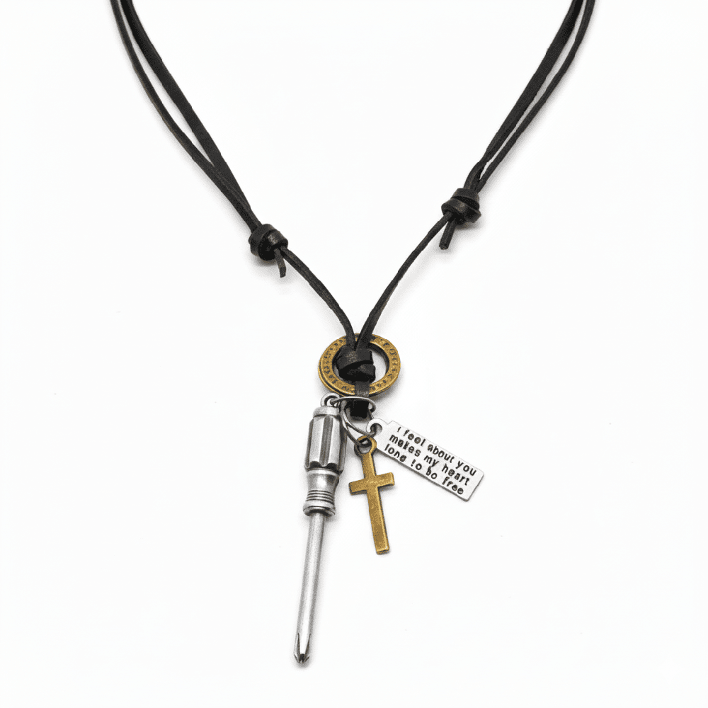 TOOL OF FAITH – 2.5-Inch Pure Stainless Steel Pendant with  Adjustable Leather Rope for Men & Boys - THE MEN THING