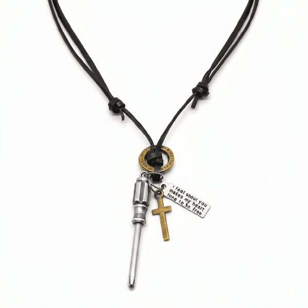 TOOL OF FAITH – 2.5-Inch Pure Stainless Steel Pendant with  Adjustable Leather Rope for Men & Boys