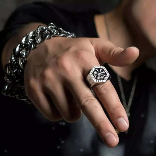 TOTEM COMPASS VIKING - Titanium Ring (Silver - Size 17-22- 24) - THE MEN THING