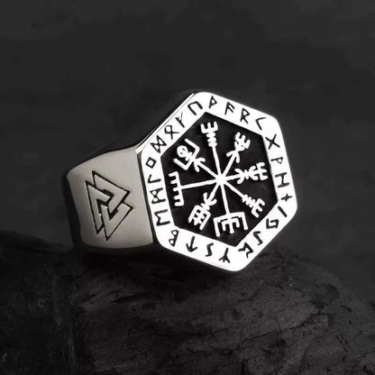 TOTEM COMPASS VIKING - Titanium Ring (Silver - Size 17-22- 24) - THE MEN THING