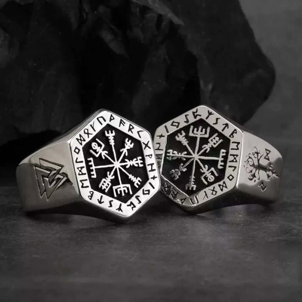 TOTEM COMPASS VIKING - Titanium Ring (Silver - Size 17-22- 24) - THE MEN THING
