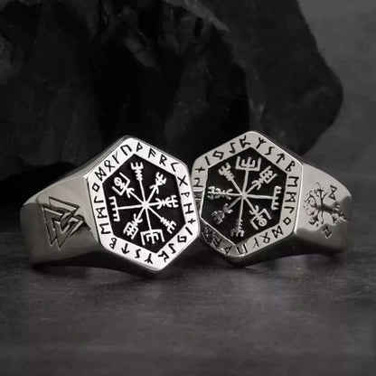 TOTEM COMPASS VIKING - Titanium Ring (Silver - Size 17-22- 24) - THE MEN THING