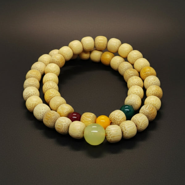 TRANQUIL AURA  - 10mm Wooden Beads Bracelet with Natural Stone - Adjustable Bracelet