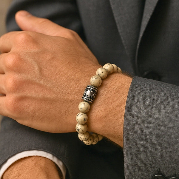 TRANQUIL TERRA - 12mm Beads Bracelet with Natural Stone - Adjustable Bracelet