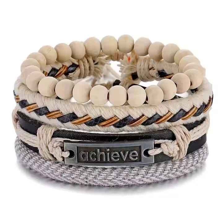TRAVERSE KNOT  -  4 Pcs Genuine Braided Leather Bracelet Set for Men & Boys (8 inch) - THE MEN THING
