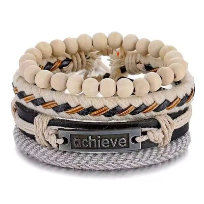 TRAVERSE KNOT  -  4 Pcs Genuine Braided Leather Bracelet Set for Men & Boys (8 inch) - THE MEN THING
