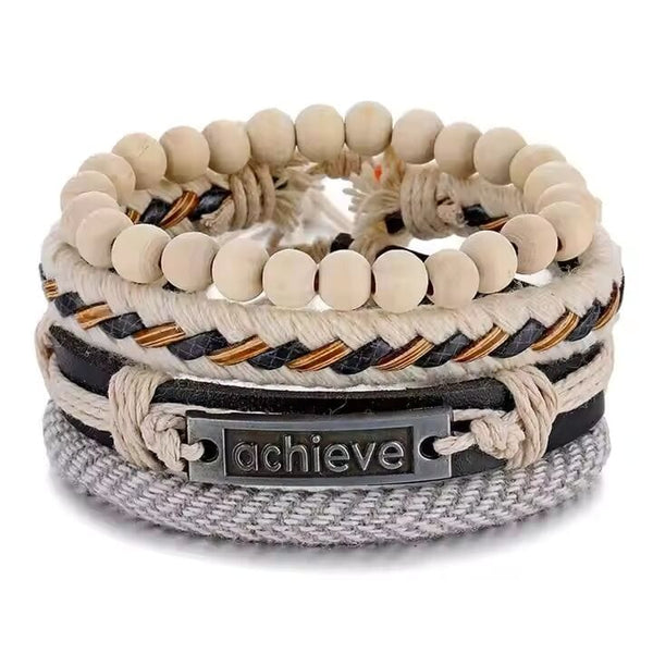 TRAVERSE KNOT  -  4 Pcs Genuine Braided Leather Bracelet Set for Men & Boys (8 inch)