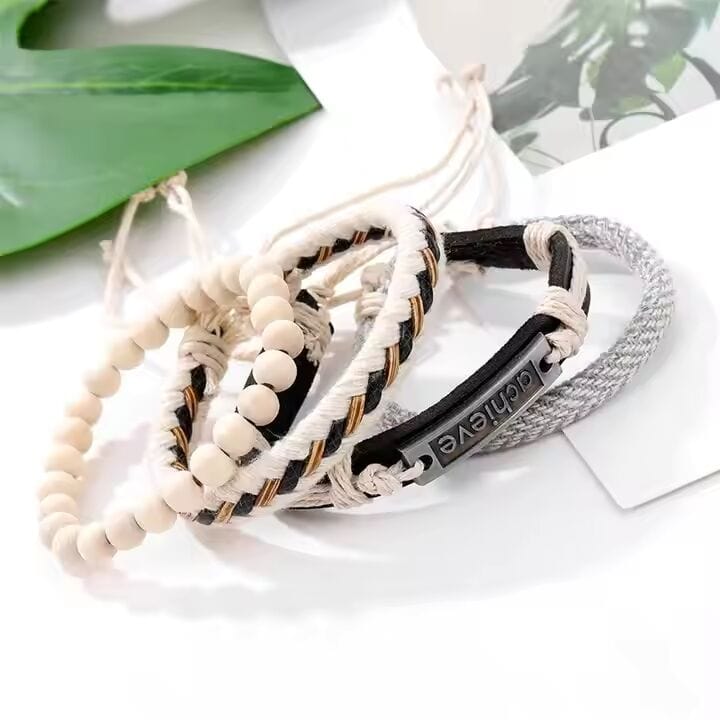 TRAVERSE KNOT  -  4 Pcs Genuine Braided Leather Bracelet Set for Men & Boys (8 inch) - THE MEN THING