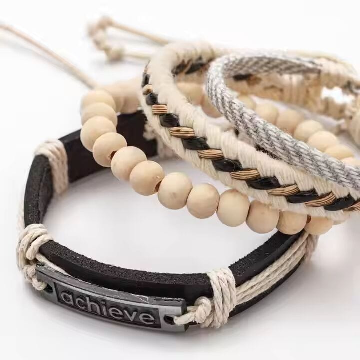TRAVERSE KNOT  -  4 Pcs Genuine Braided Leather Bracelet Set for Men & Boys (8 inch) - THE MEN THING