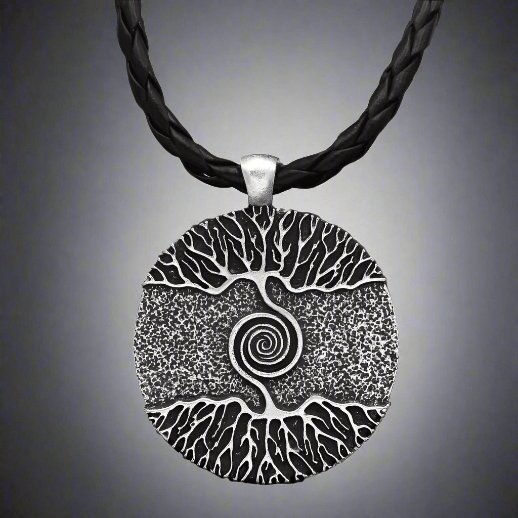 TREE GREY RUSTIC - Alloy Pendant with 24inch Leather Cord Chain for Men & Boy — Leather Necklace for Men | THE MEN THING
