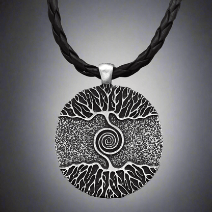 TREE GREY RUSTIC - Alloy Pendant with 24inch Leather Cord Chain for Men & Boy — Leather Necklace for Men | THE MEN THING