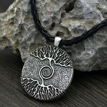 TREE GREY RUSTIC - Alloy Pendant with 24inch Leather Cord Chain for Men & Boy — Leather Necklace for Men | THE MEN THING